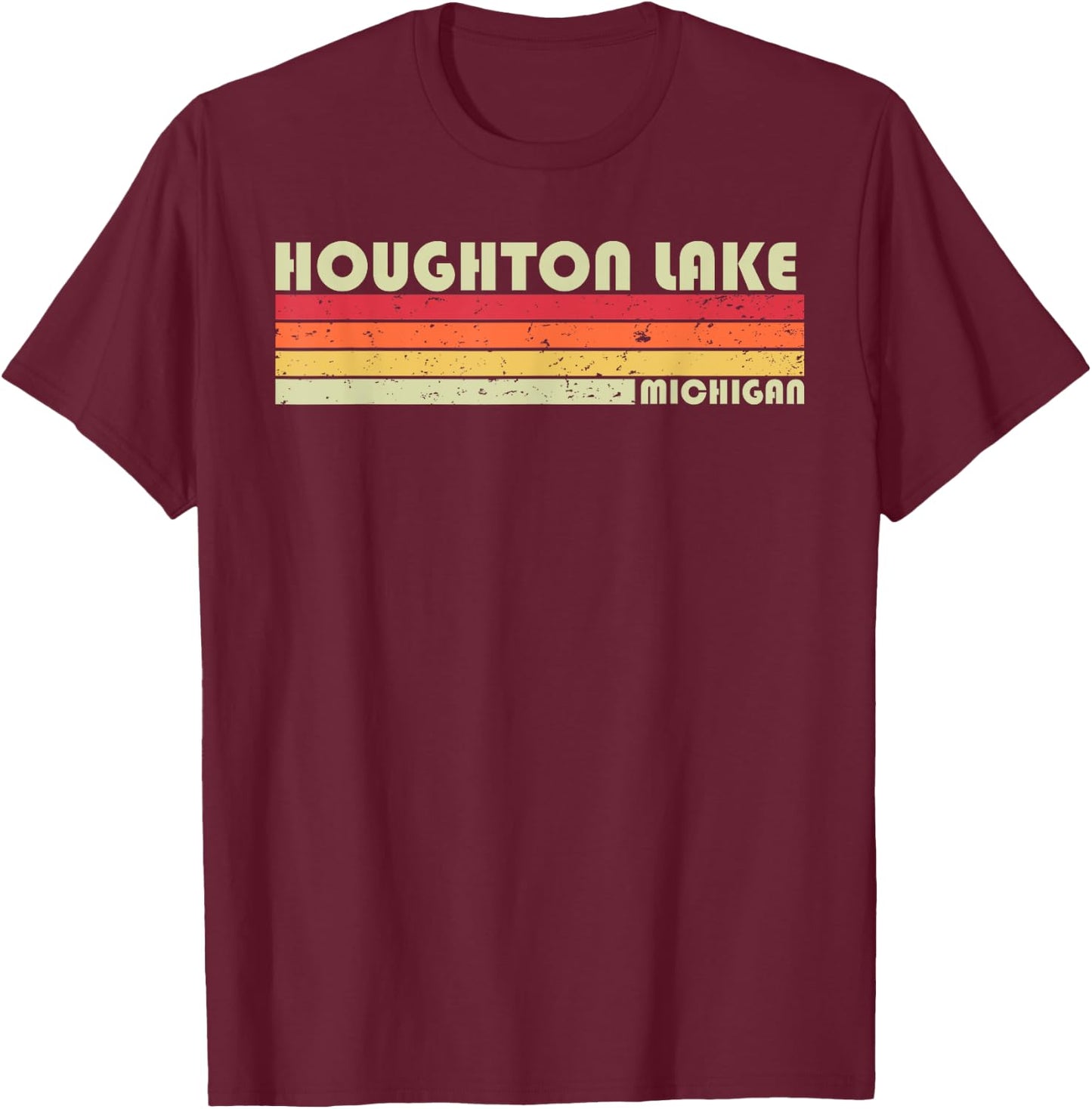HOUGHTON LAKE MICHIGAN Funny Fishing Camping Summer Gift T-Shirt - T-Shirt | Maroon