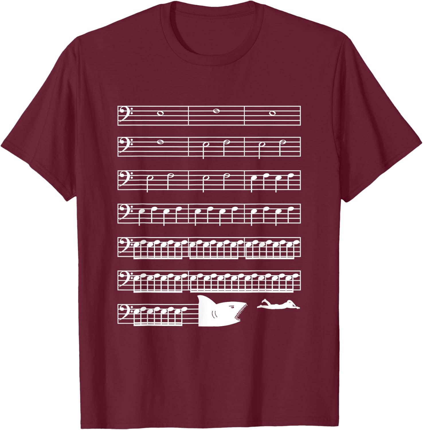 Funny Music Shark Bass Clef Classical Musician T-Shirt - T-Shirt | Maroon