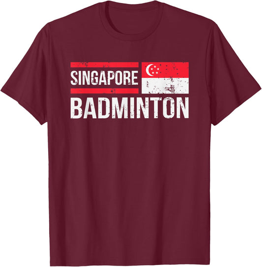 Singapore Badminton Flag Racket Sport Birdie Player Fan Gift T-Shirt - T-Shirt | Maroon