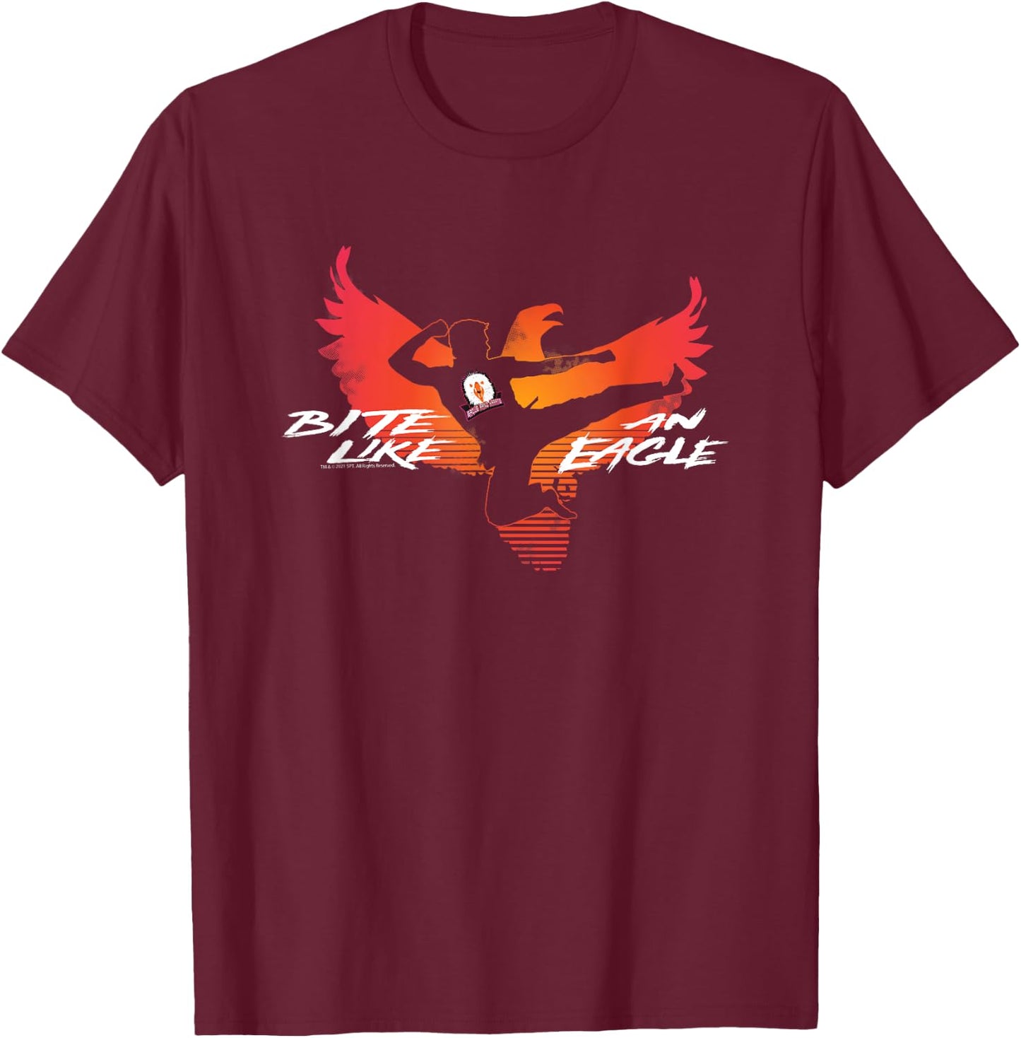 Cobra Kai Bite Like an Eagle Jump Kick T-Shirt - T-Shirt | Maroon