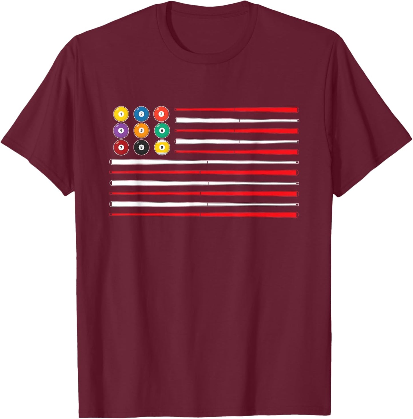 Billiards American Flag Cue Pool Balls Billiard Player Gift T-Shirt - T-Shirt | Maroon