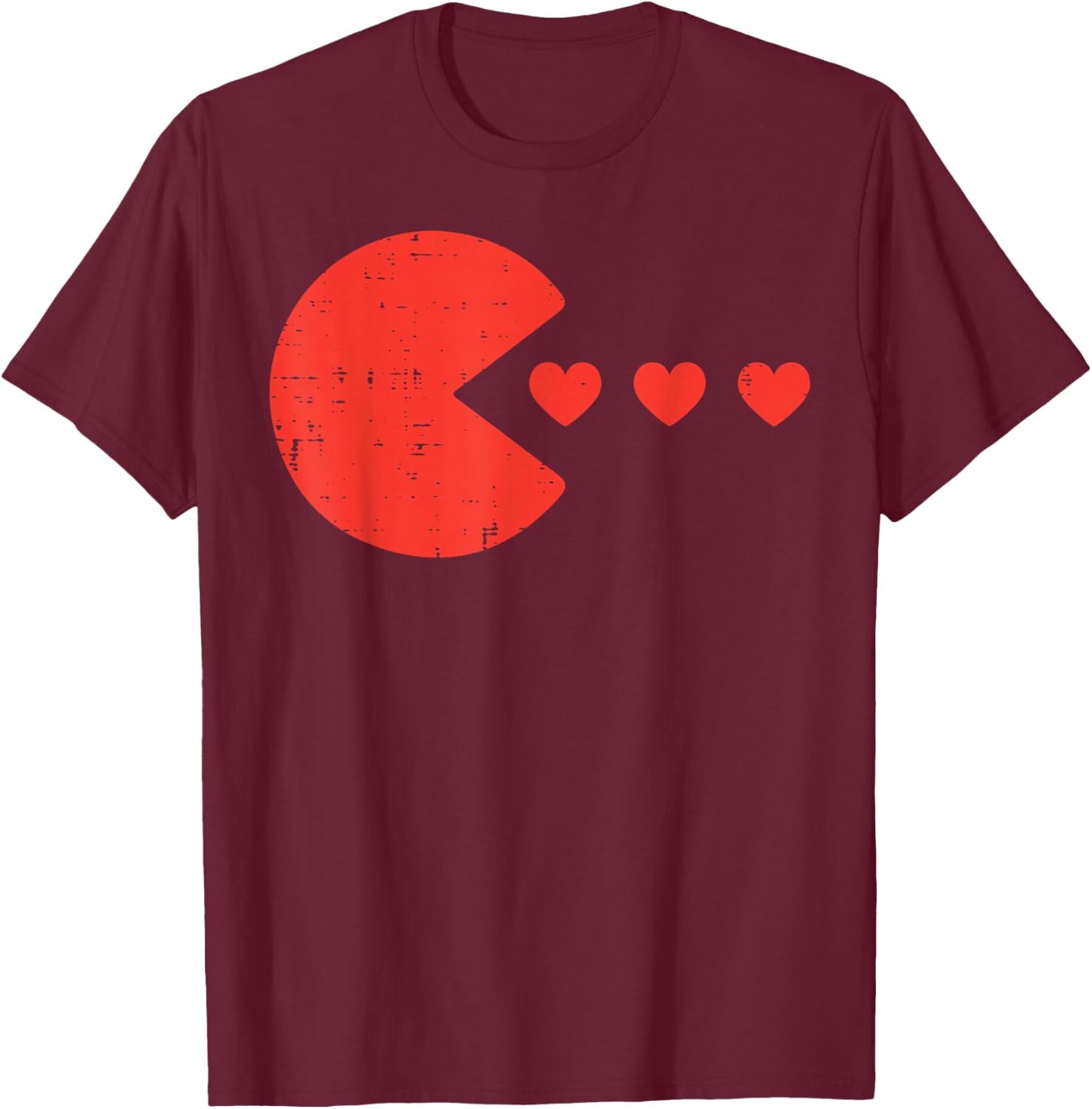 Valentines Day Gamer Eating Hearts Men Boys Kids Youth Teen T-Shirt - T-Shirt | Maroon