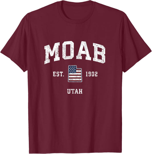 Moab Utah UT Vintage American Flag Sports Design Women Kids Men T-Shirt - T-Shirt | Maroon