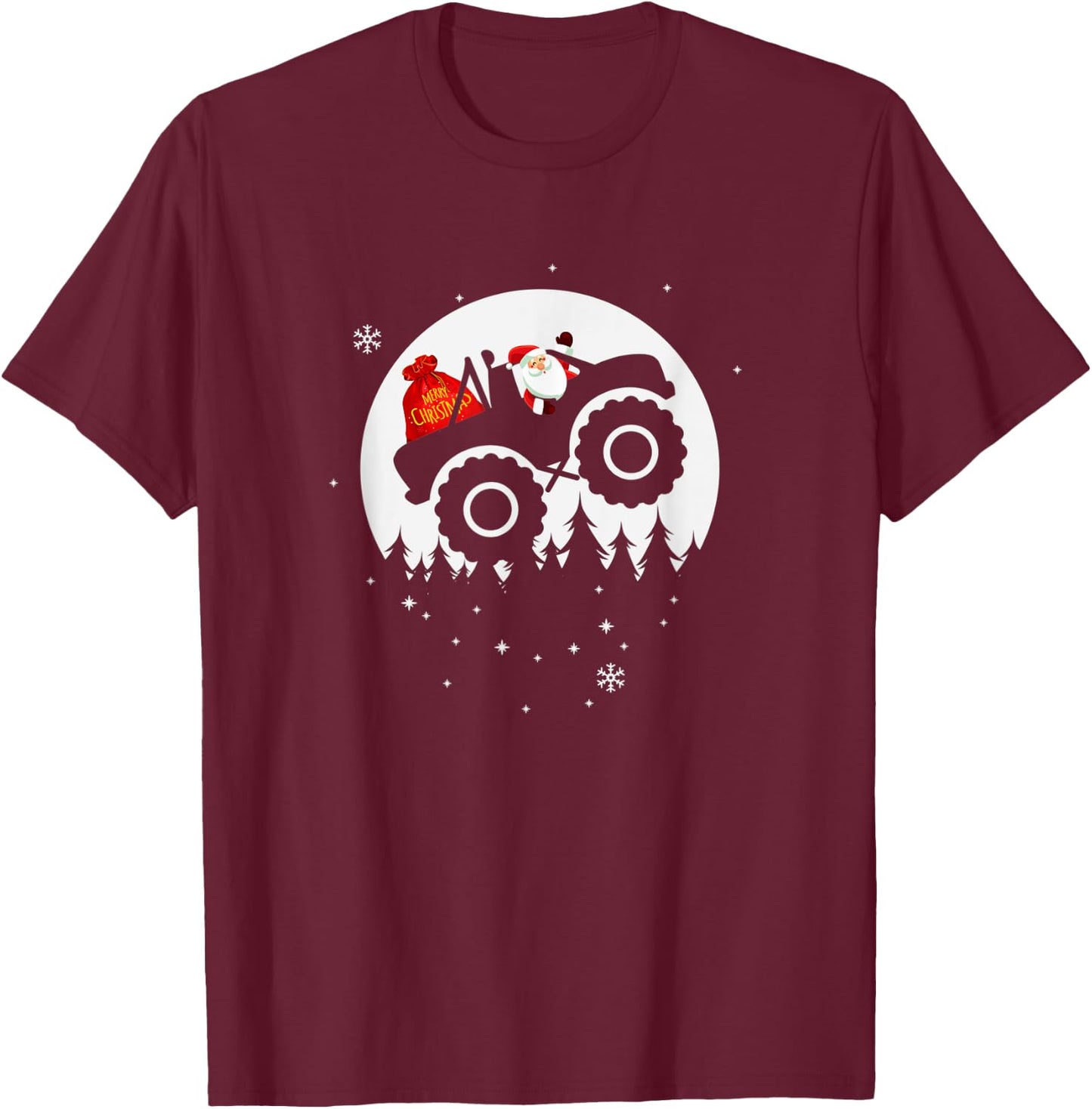 Monster Truck Pajama Christmas T-Shirt - T-Shirt | Maroon