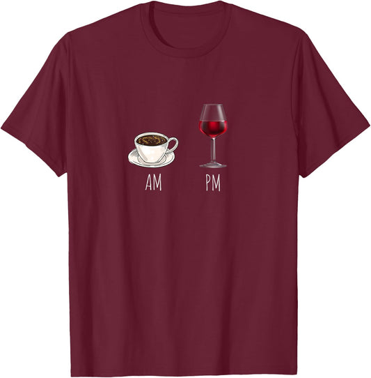 Morning Coffee Wine in the Evening Latte Clock Wine Clock Funny T-Shirt - T-Shirt | Maroon