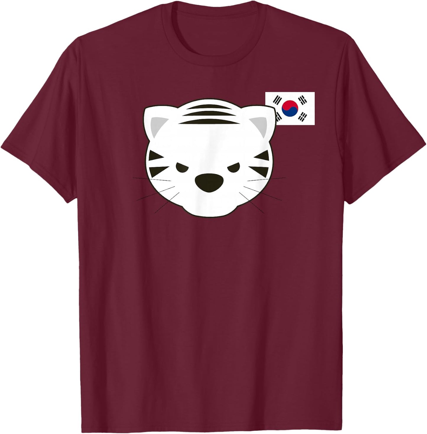 White Siberian Tiger South Korean Flag T-Shirt - T-Shirt | Maroon