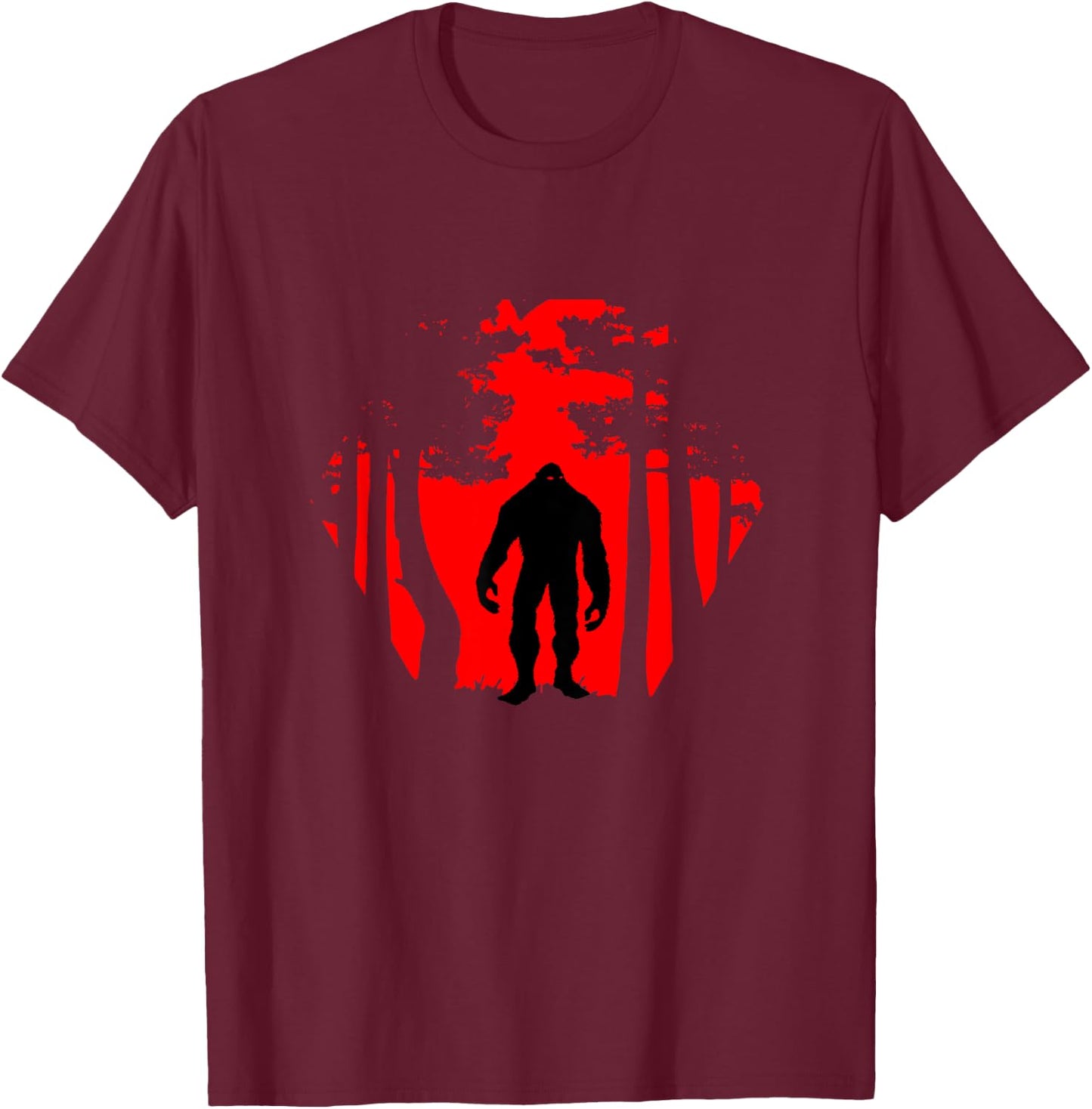 Scary Bigfoot in the woods T-Shirt - T-Shirt | Maroon