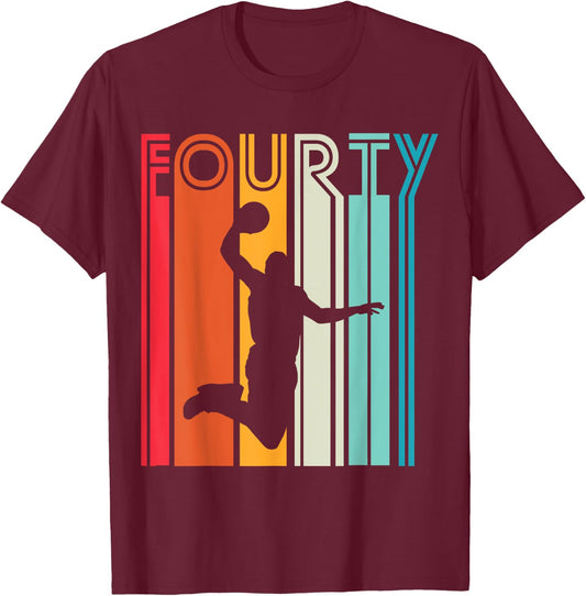 40th Birthday Basketball Lover Gift 40 Years Old Retro T-Shirt - T-Shirt | Maroon