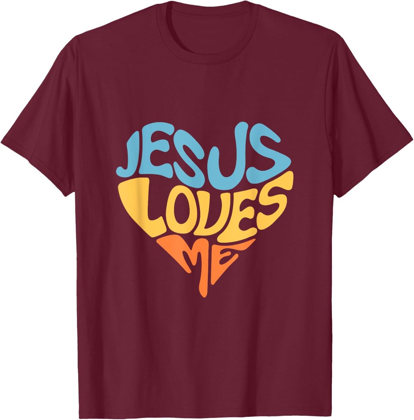Jesus Loves Me Heart Shaped Men Women and Youth T-Shirt - T-Shirt | Maroon