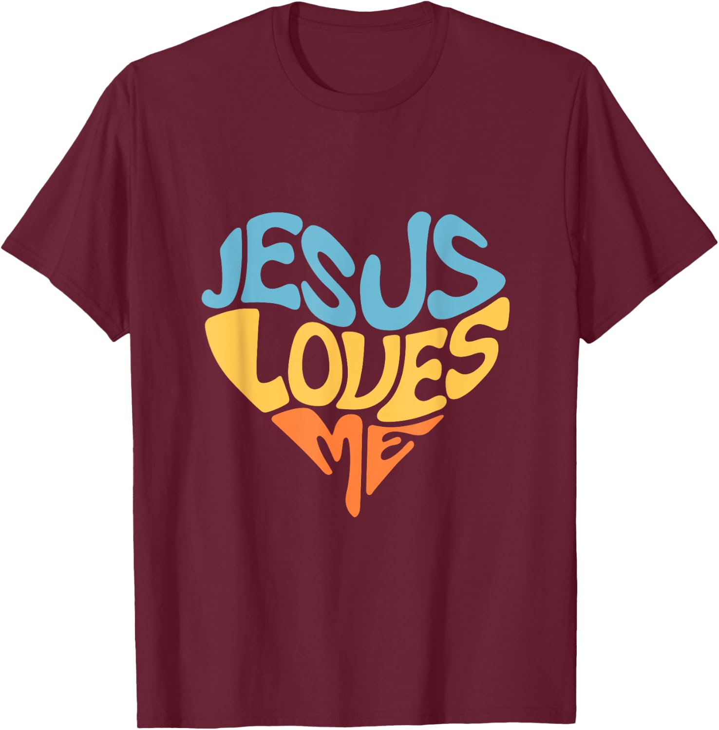 Jesus Loves Me Heart Shaped Men Women and Youth T-Shirt - T-Shirt | Maroon