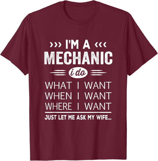 Mechanic Husband Gift From Wife Present Idea Funny Quote T-Shirt - T-Shirt | Maroon