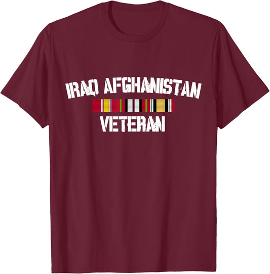 Iraq Afghanistan Veteran Pride Service Ribbon T-Shirt - T-Shirt | Maroon