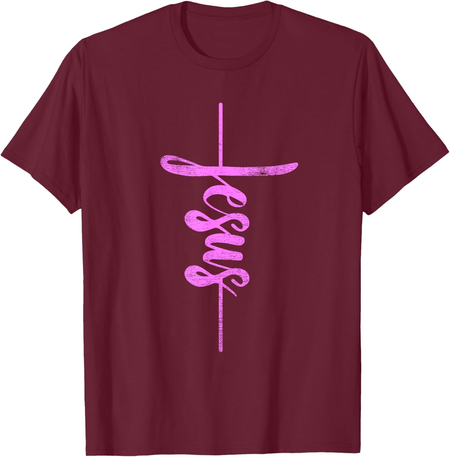 Jesus Christian Cross Art Cursive Inspiring Gift Men Women T-Shirt - T-Shirt | Maroon