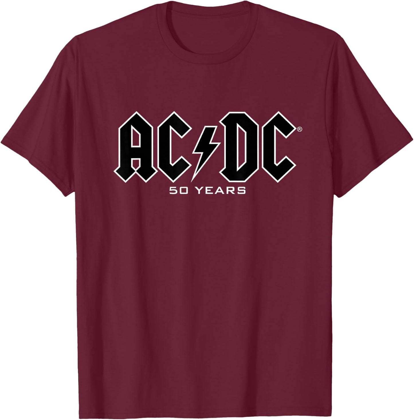 AC/DC - History of Logos 50 Years T-Shirt - T-Shirt | Maroon