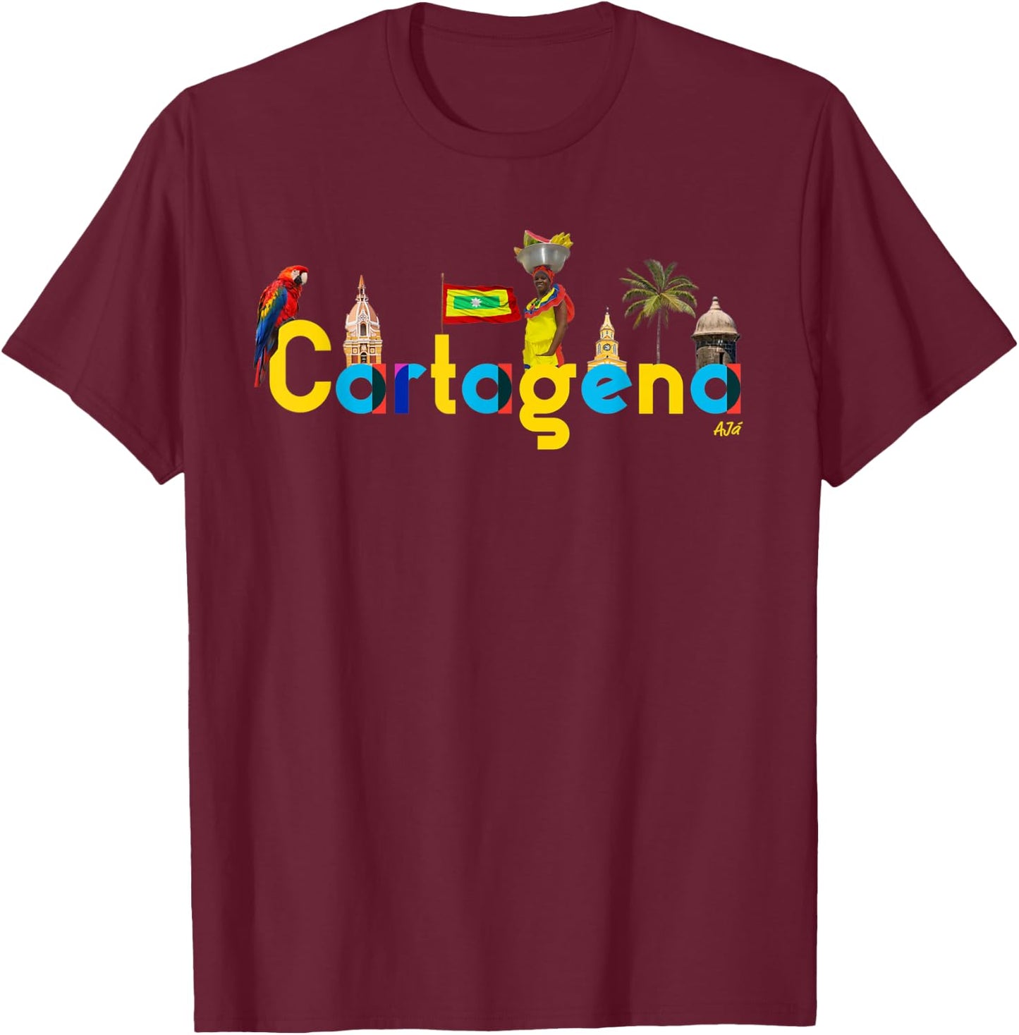 AJ.co Hecho en Cartagena Colombia - Men's -Adults Black Small Classic Fit Short Sleeve T-Shirt - T-Shirt | Maroon