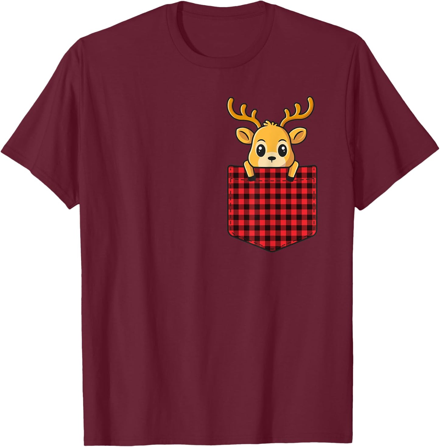 Christmas T Shirt Kids Pocket Animal Reindeer T-Shirt - T-Shirt | Maroon