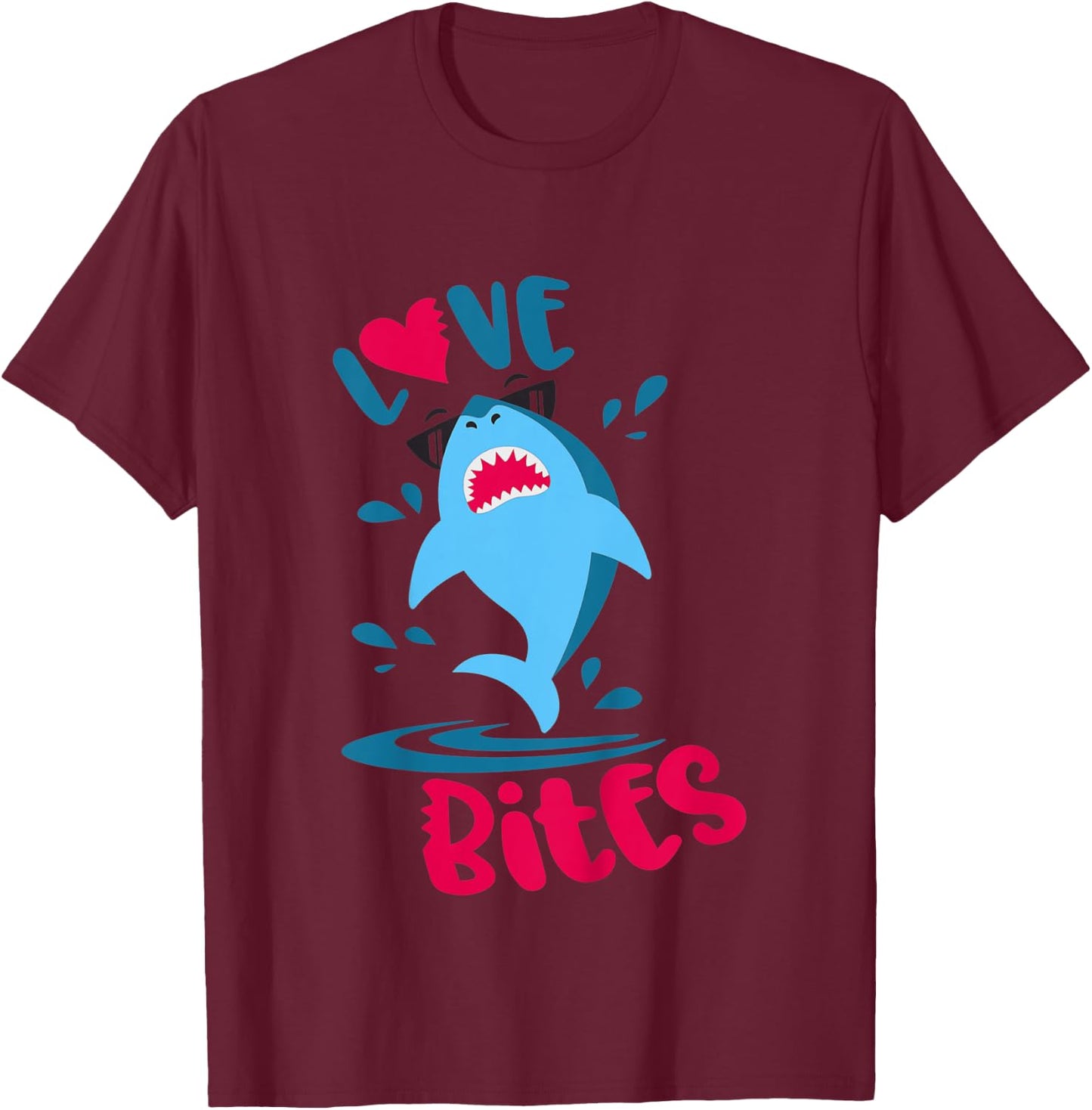 Kids Funny Shark Love Bites Boys Valentines Day T-Shirt - T-Shirt | Maroon