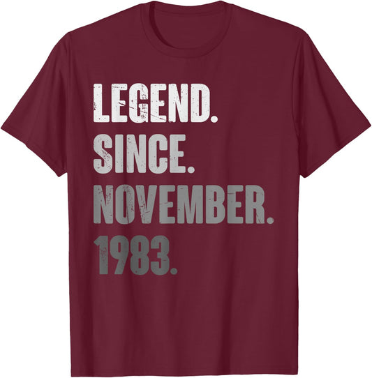 40th Birthday Funny 40 Year Old November 1983 Vintage Retro T-Shirt - T-Shirt | Maroon