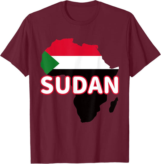 Sudan Sudanese Pride Flag Map Africa Print T-Shirt - T-Shirt | Maroon