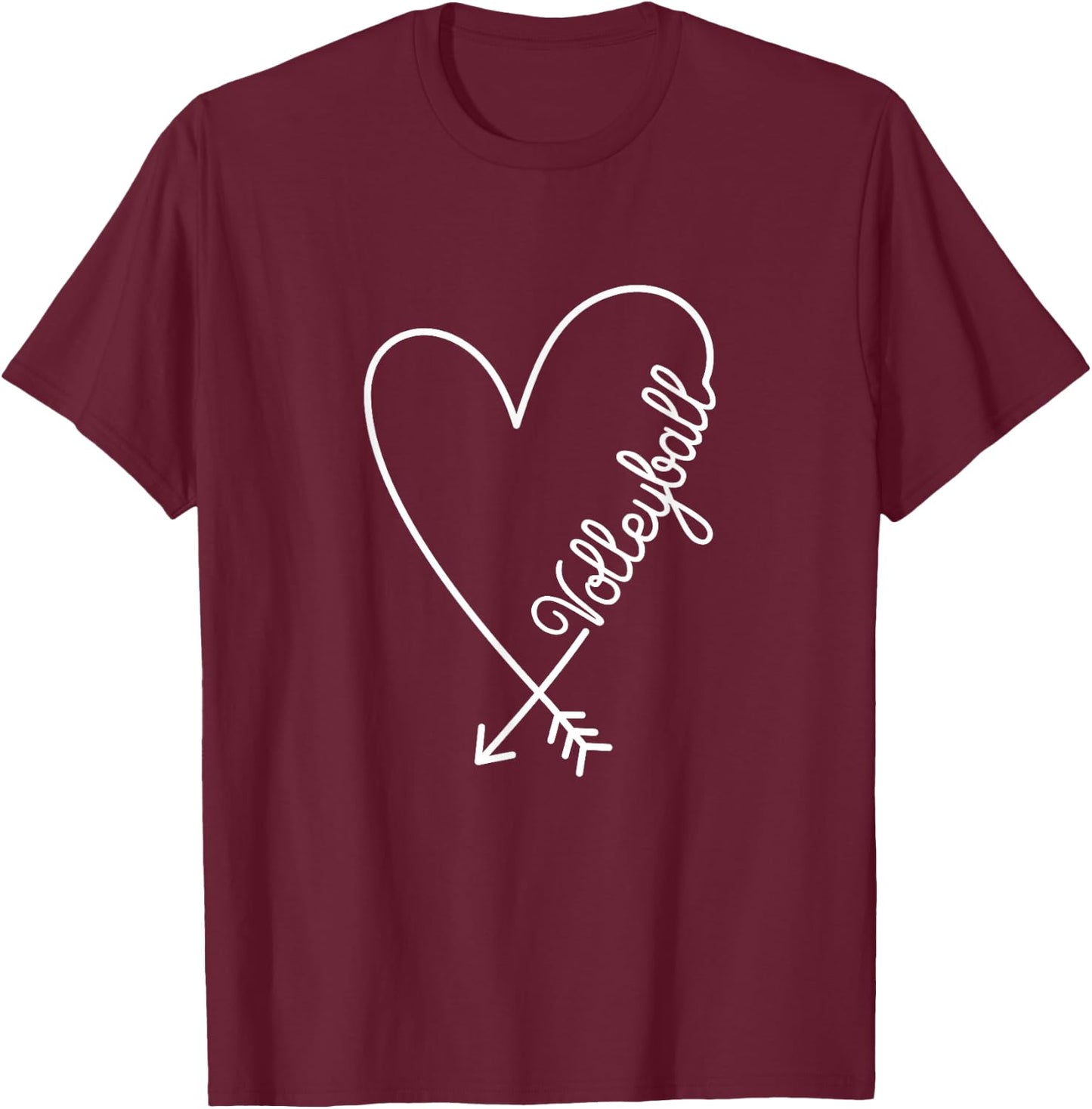 Volleyball Cute Graphic Heart Love T-Shirt - T-Shirt | Maroon