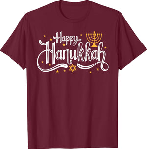 Happy Hanukkah Vintage Jewish Holiday Gift T-Shirt - T-Shirt | Maroon