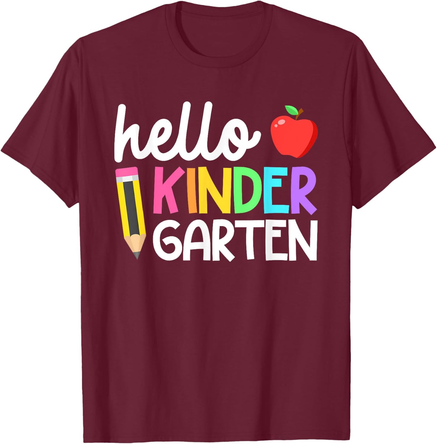 Hello Kindergarten Team Kinder Back to School Teacher Kids T-Shirt - T-Shirt | Maroon