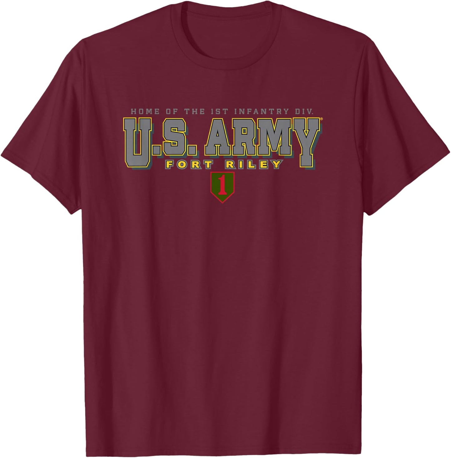 Fort Riley United States Army Military Black T-Shirt - T-Shirt | Maroon