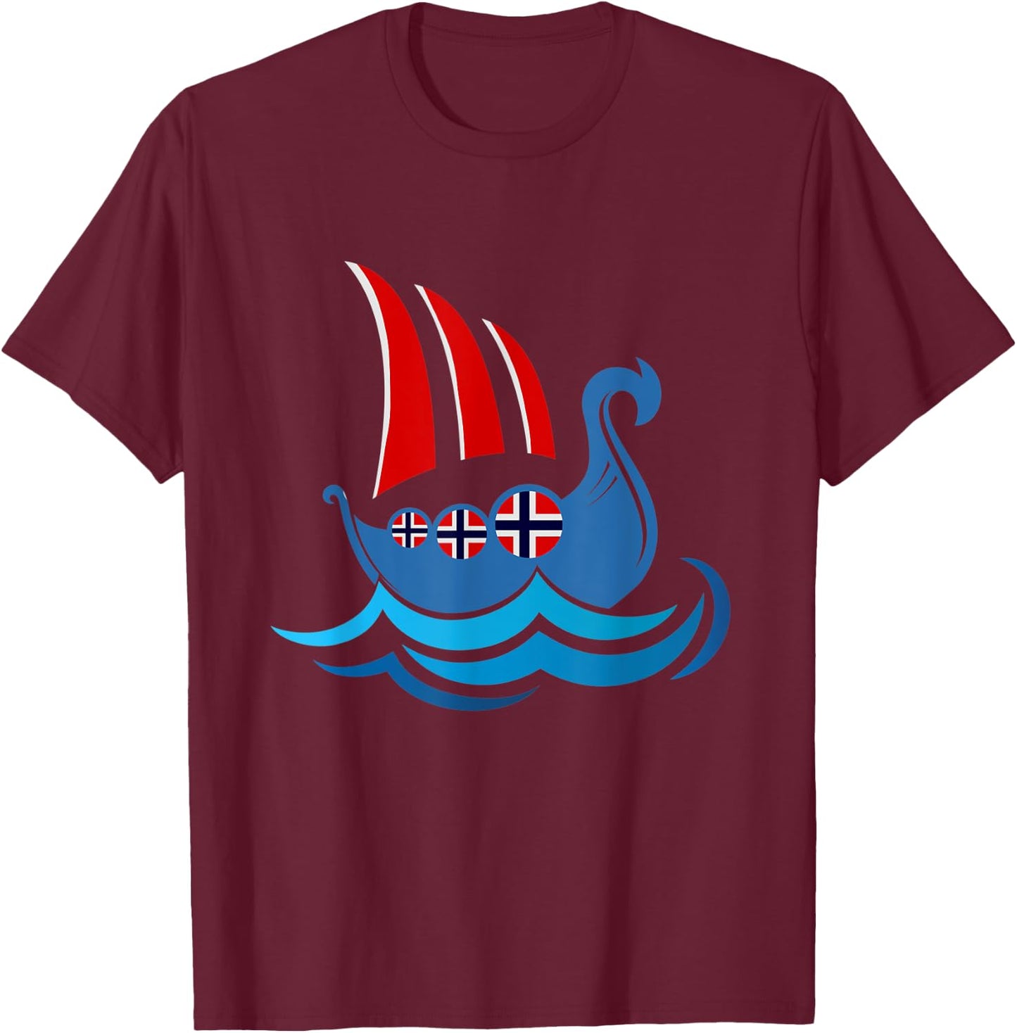 Nordic Norwegian Flag Scandinavia Ship Norway T-Shirt - T-Shirt | Maroon