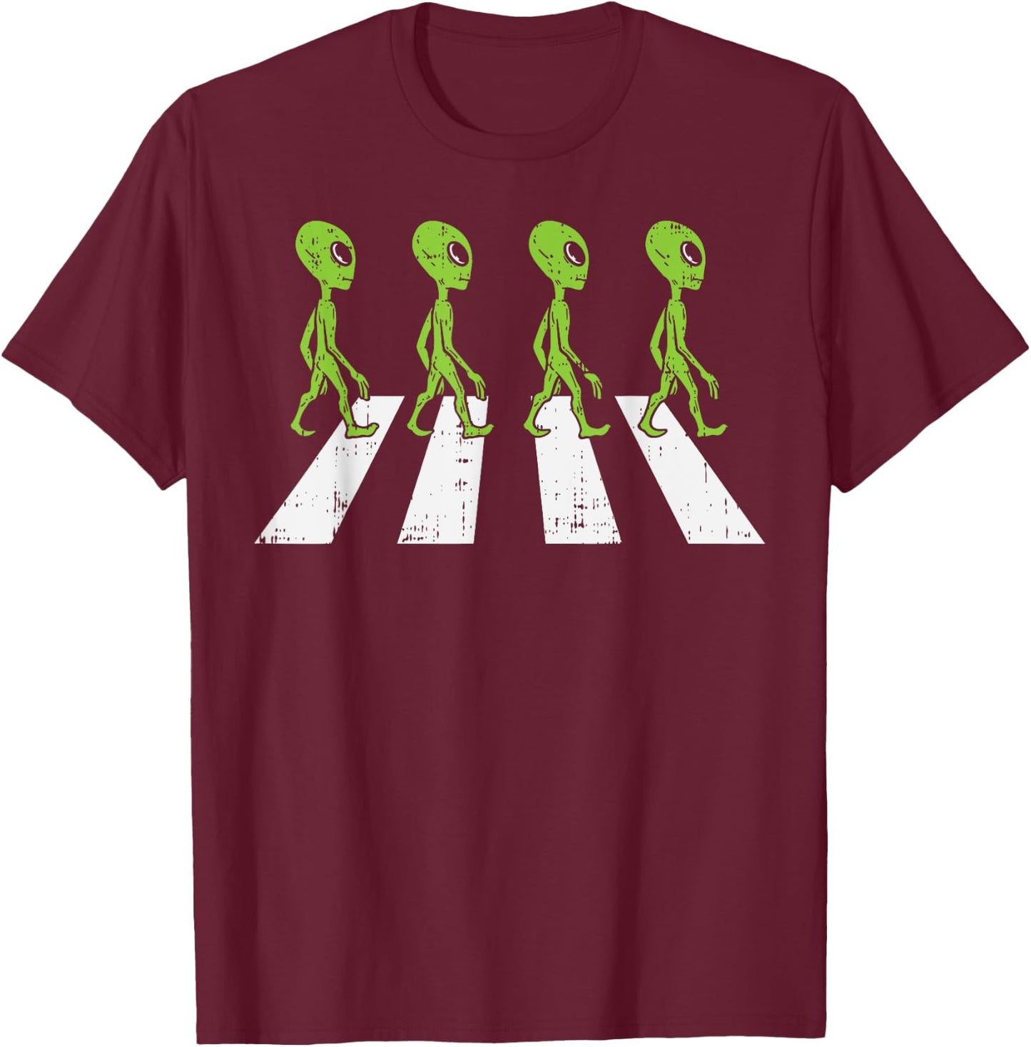 Aliens Crossing Road Funny Crosswalk Pun Space Lover Gift T-Shirt - T-Shirt | Maroon