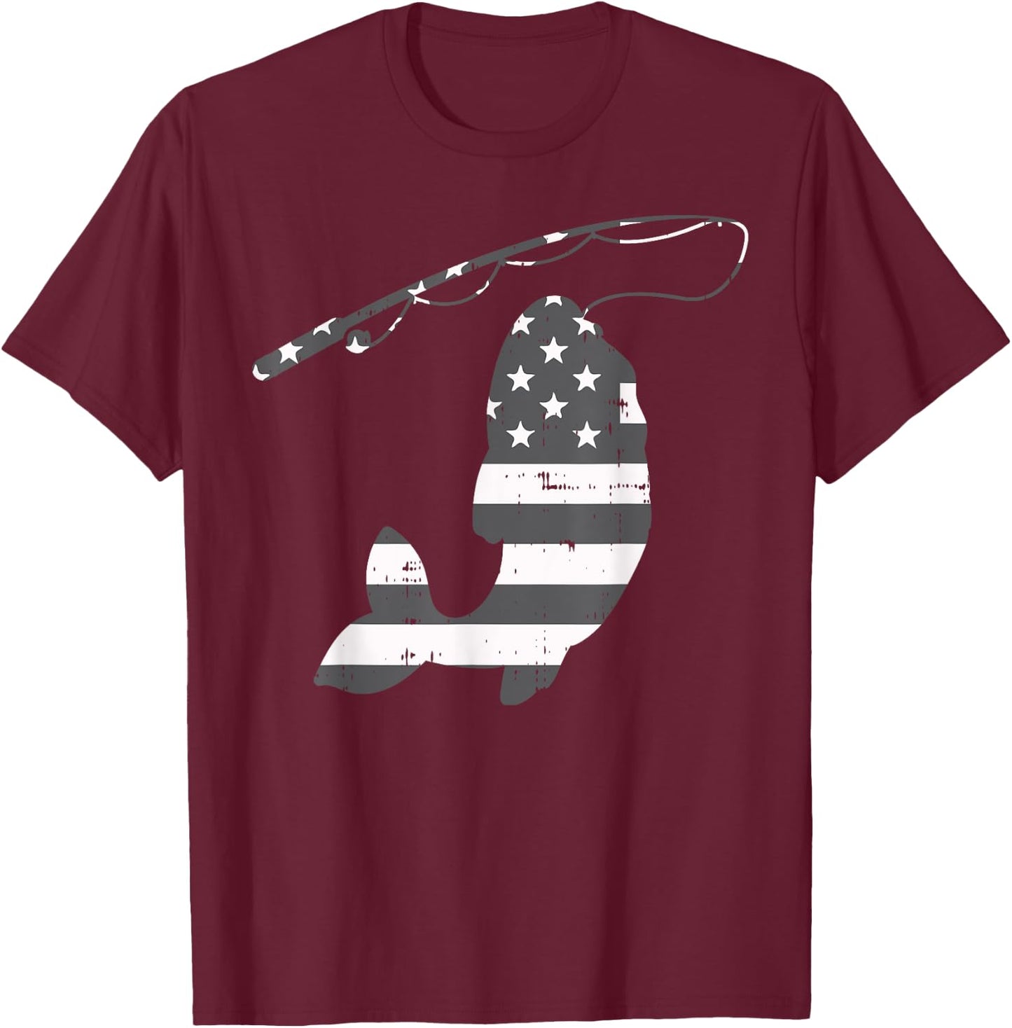 American Flag Fish Silhouette Vintage Fishing Patriotic Gift Women Kids Men T-Shirt - T-Shirt | Maroon