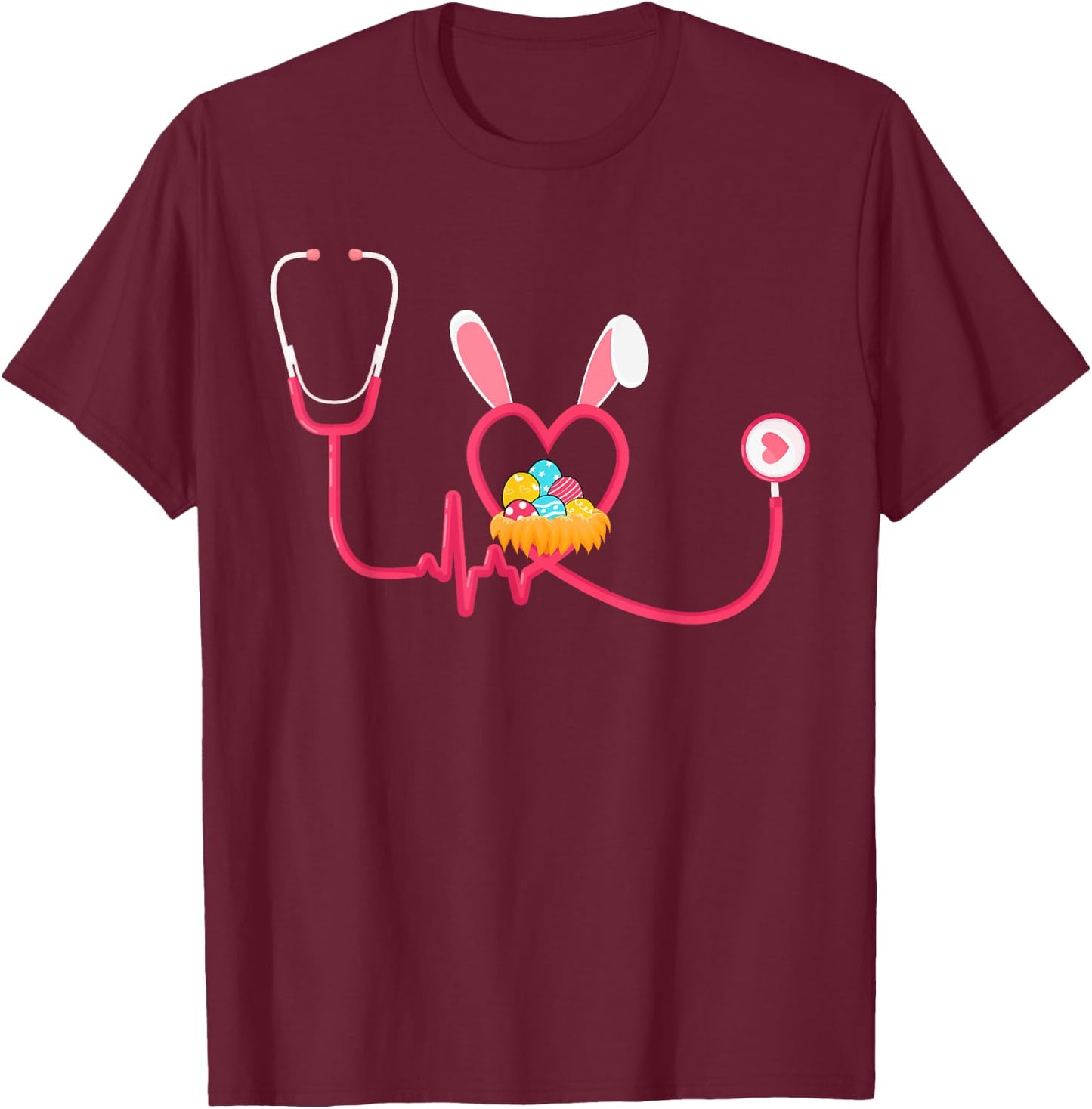 Nurse Stethoscope Easter Bunny Ears Easter Day Bunny Nursing T-Shirt - T-Shirt | Maroon