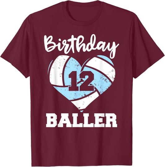12th Birthday Baller Funny 12 Year Old Volleyball T-Shirt - T-Shirt | Maroon