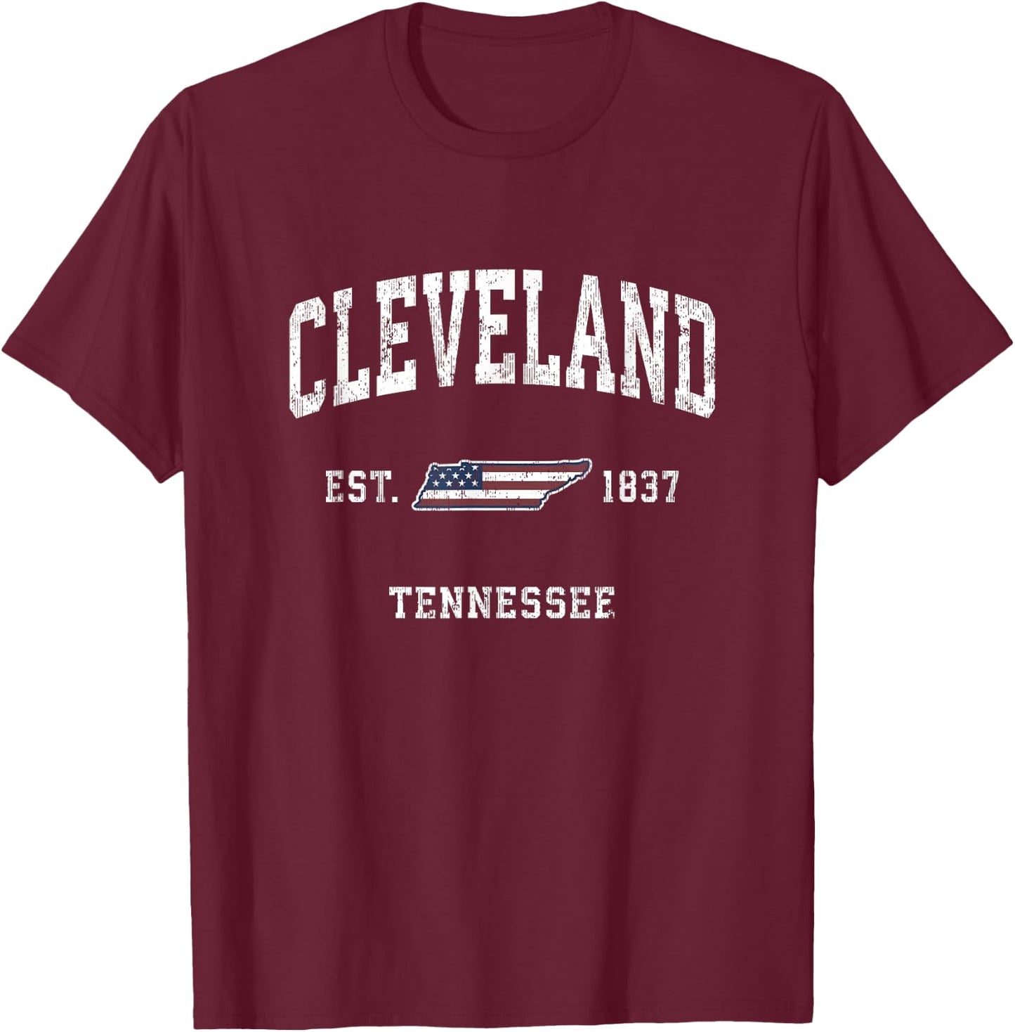 Cleveland Tennessee TN Vintage American Flag Sports Design Kids Men T-Shirt - T-Shirt | Maroon