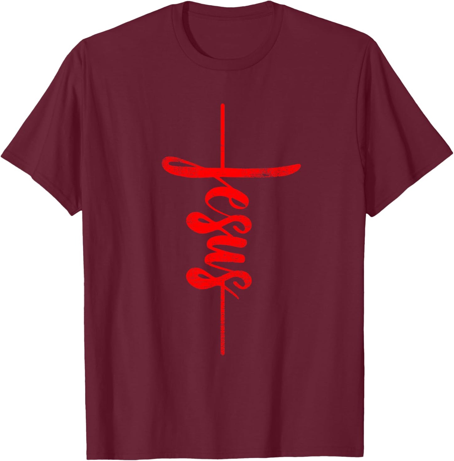 Jesus Christian Cross Art Cursive Inspiring Gift Men Women T-Shirt - T-Shirt | Maroon