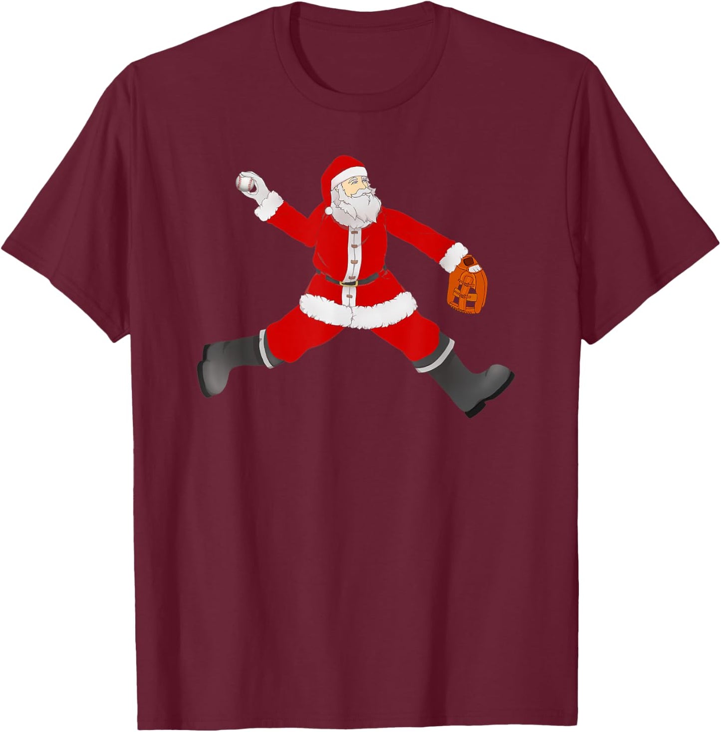 Baseball Santa Christmas No Hitter Pitcher Pitching Santa T-Shirt - T-Shirt | Maroon