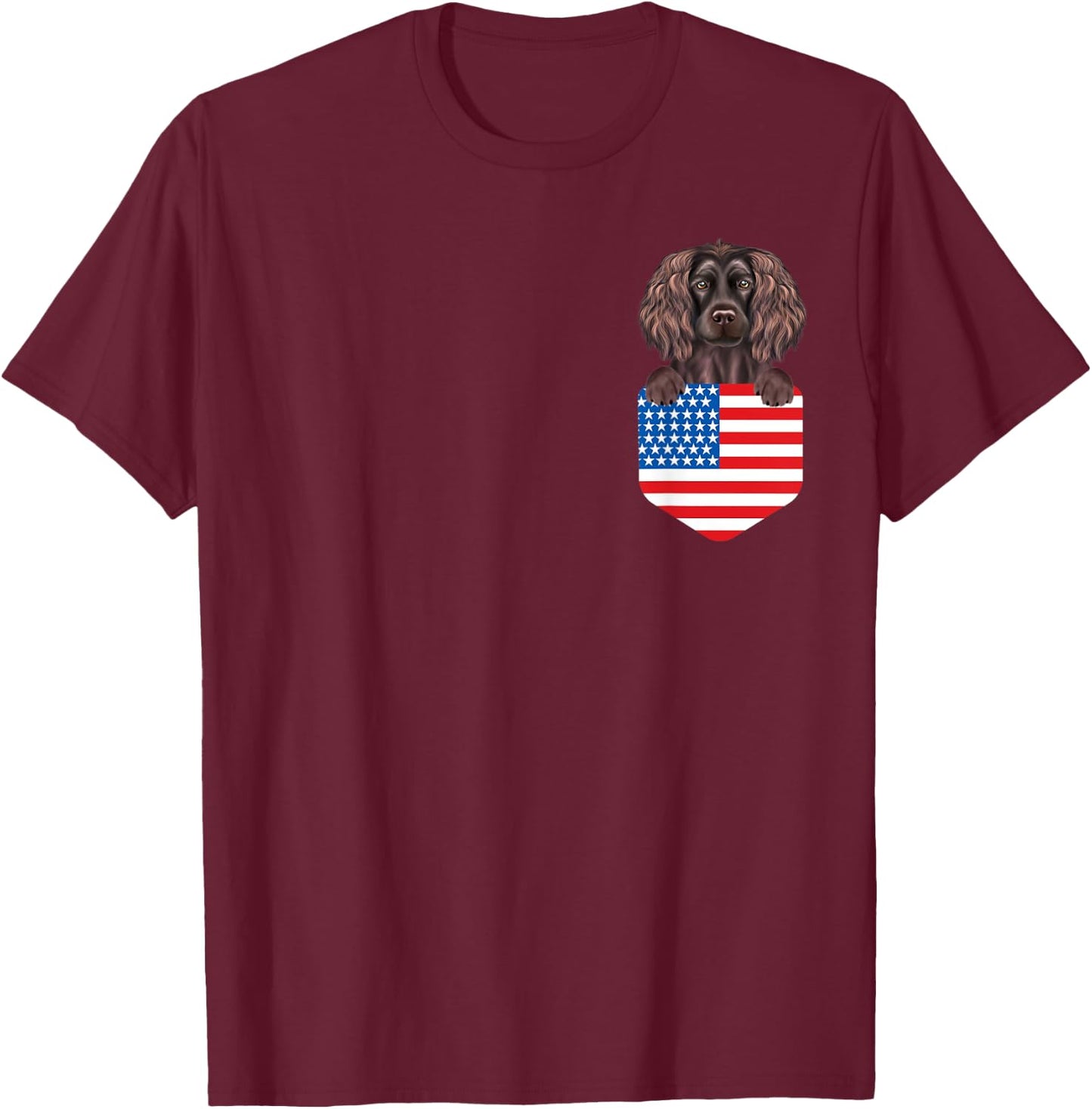 America Flag Boykin Spaniel Dog In Pocket T-Shirt - T-Shirt | Maroon