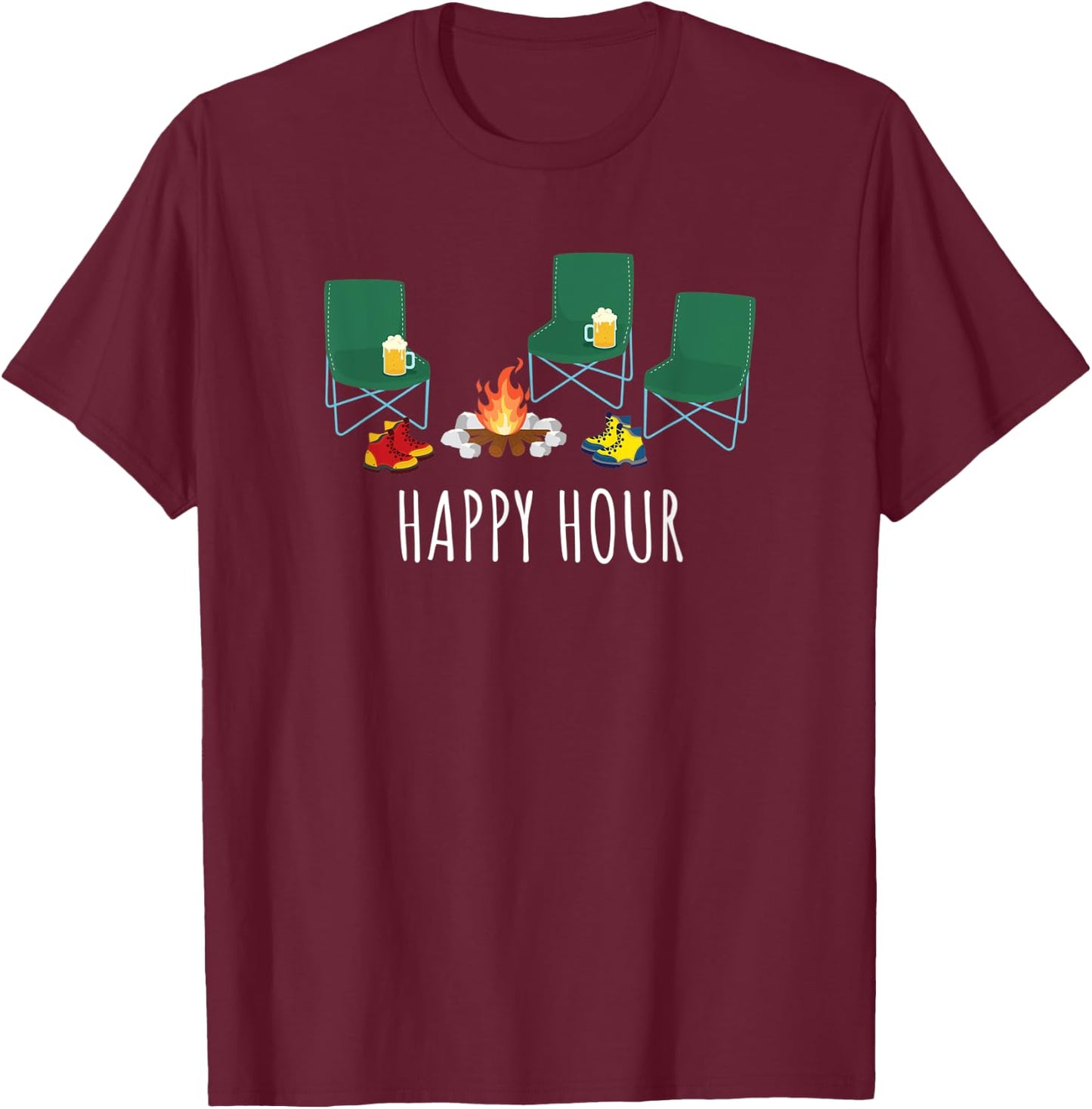 Camping Happy Hour Campfire Beer Drinking Camp Chairs T-Shirt - T-Shirt | Maroon