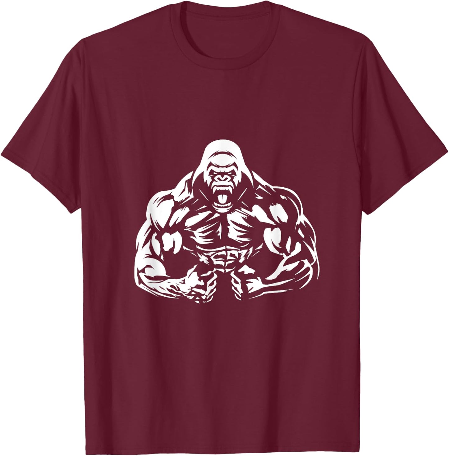 Vegan Fitness Gorilla Workout Apparel -Adults Gorilla Bodybuilder Vegan Workout Gym Strength Training T-Shirt - T-Shirt | Maroon