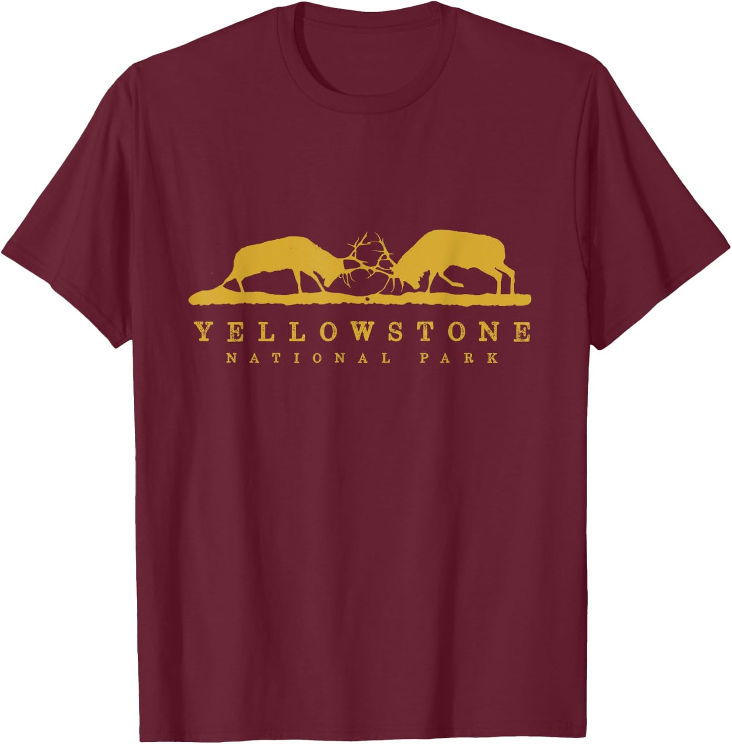 Yellowstone National Park Animal Lover Bull Elk Battle Elk T-Shirt - T-Shirt | Maroon