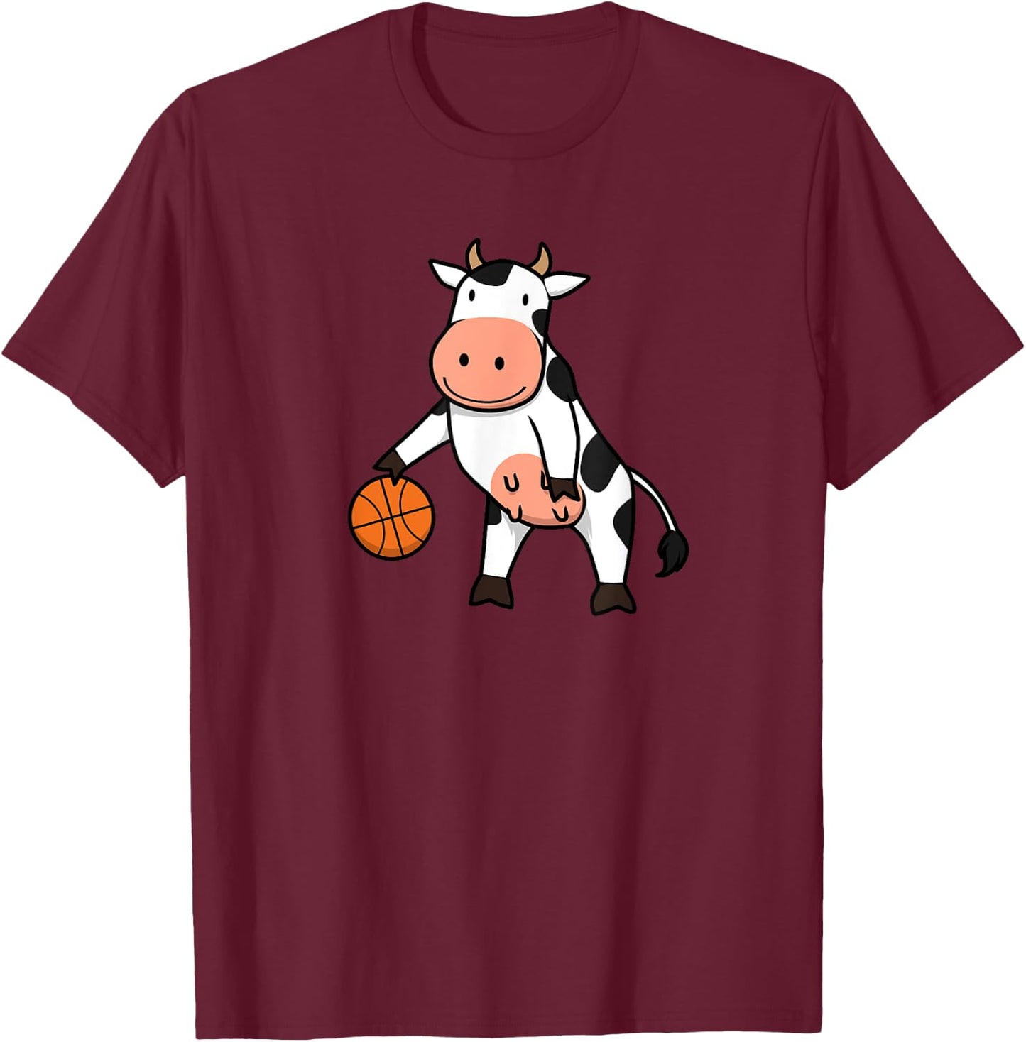 Cow Playing Basketball Ironic Ball Sports Hobby T-Shirt - T-Shirt | Maroon