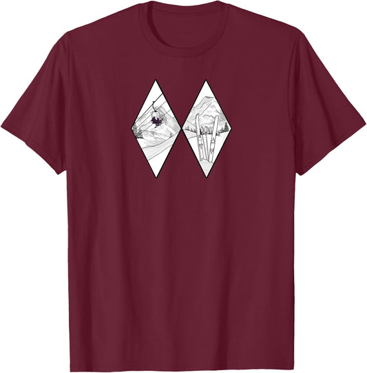 Graphic Difficult Run Marker Ski Snowboard Ski Lift Mountain T-Shirt - T-Shirt | Maroon