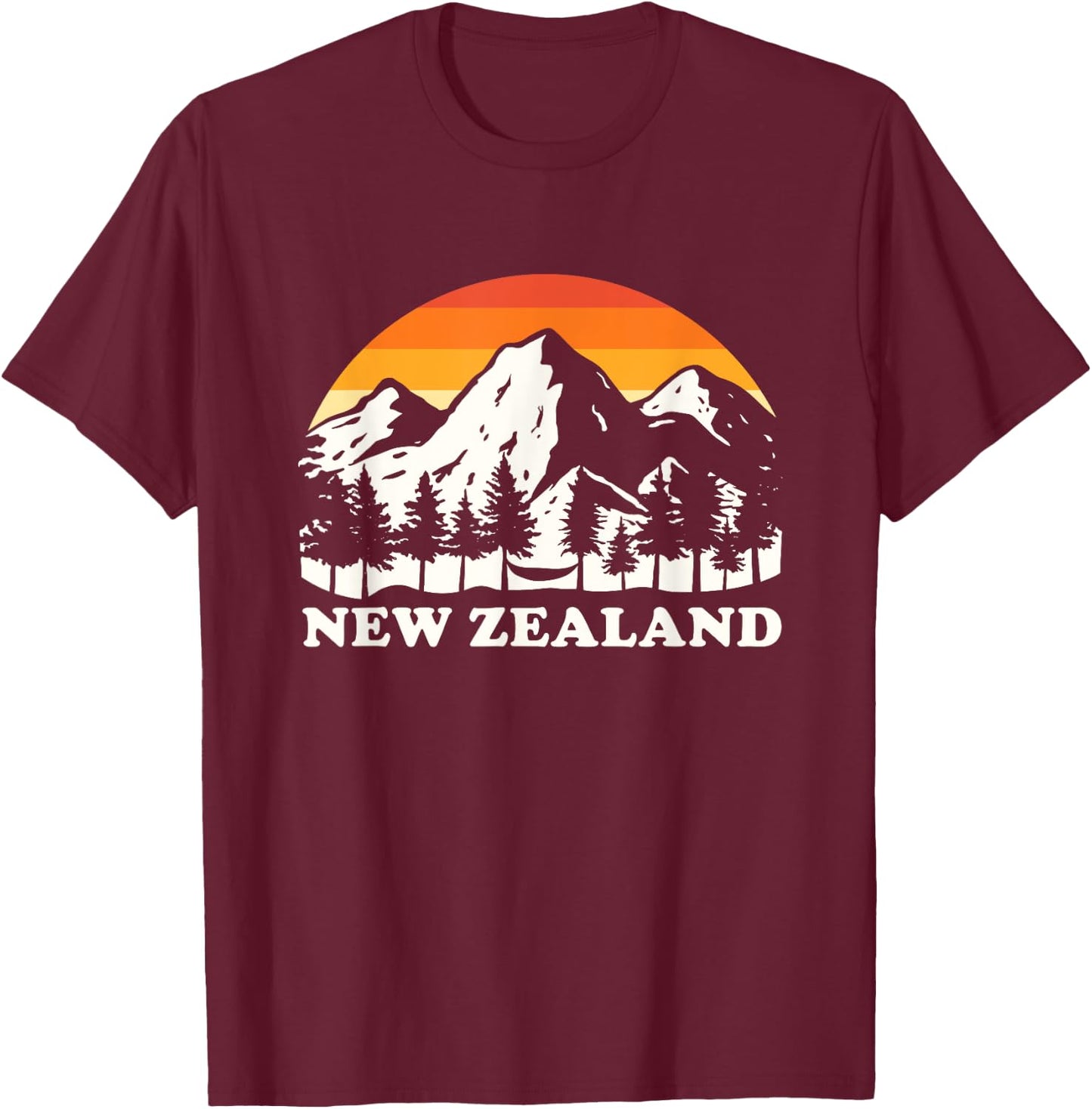 Retro Hiking Mountains New Zealand T-Shirt - T-Shirt | Maroon