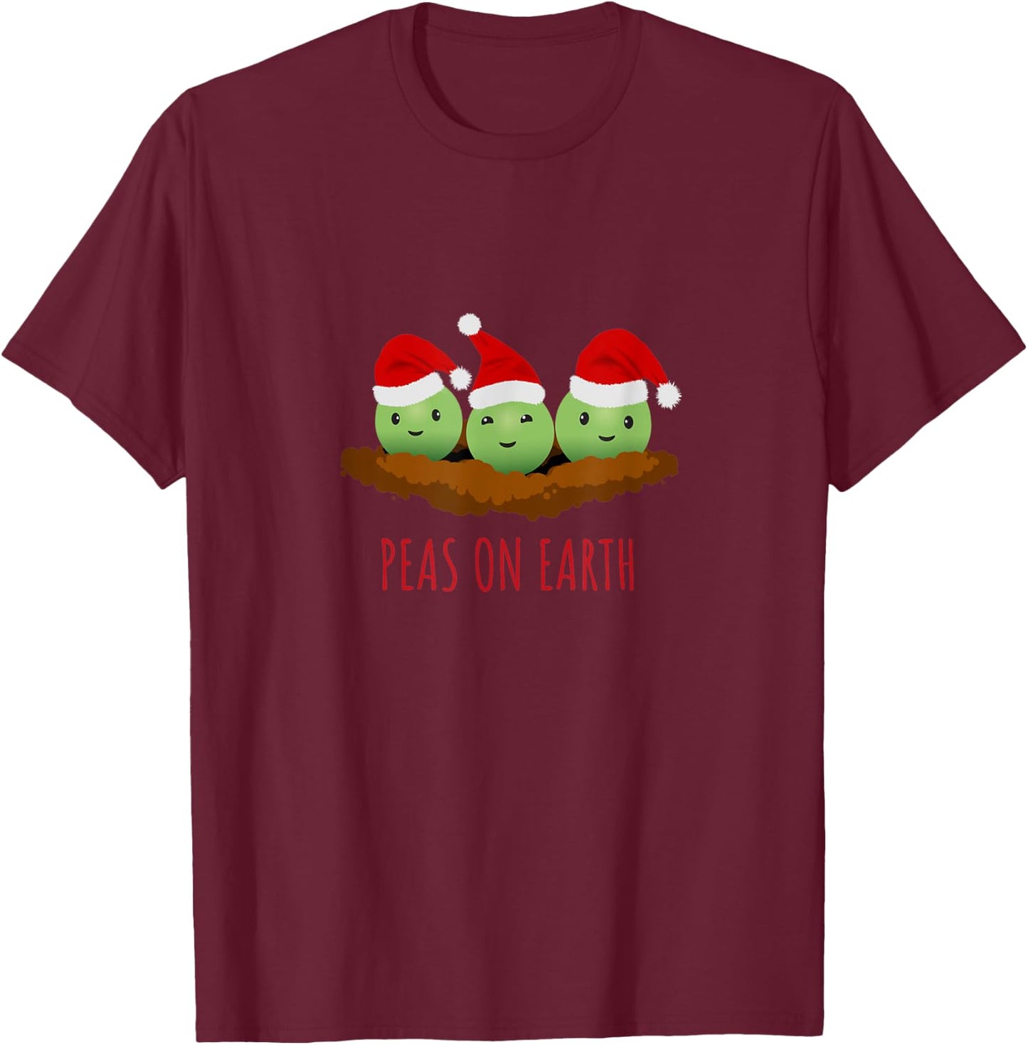 Funny Christmas Party Peas On Earth T-Shirt - T-Shirt | Maroon