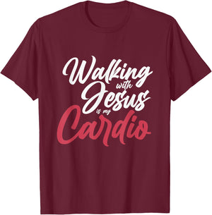 Walking With Jesus Is My Cardio Prayer T-Shirt - T-Shirt | Maroon