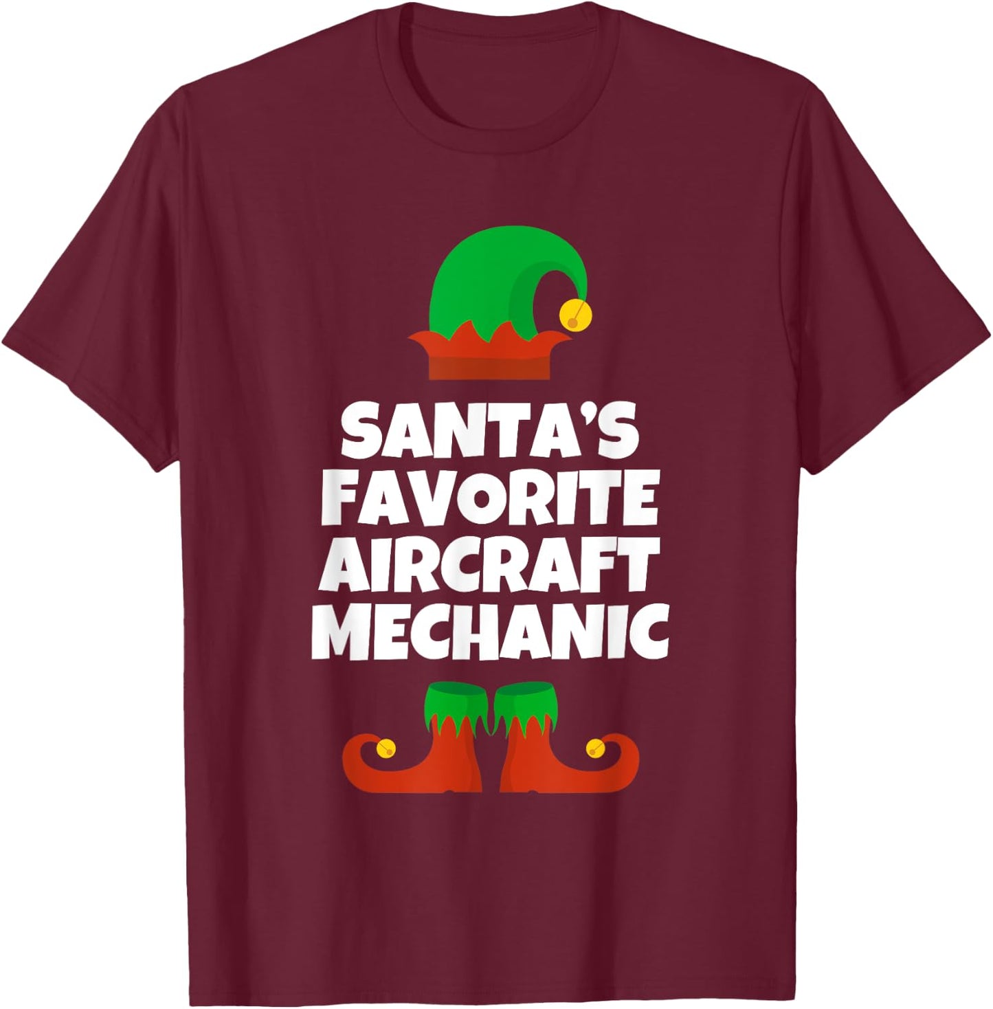 Santas Favorite Aircraft Mechanic Hat Christmas Funny Pj T-Shirt - T-Shirt | Maroon