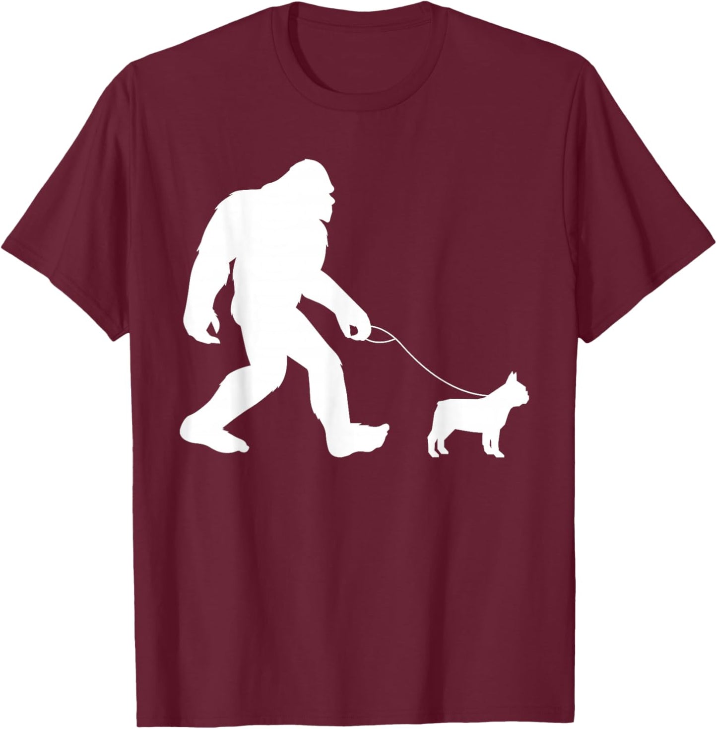 Fun Bigfoot Sasquatch Walking French Bulldog Gag Gift T-Shirt - T-Shirt | Maroon