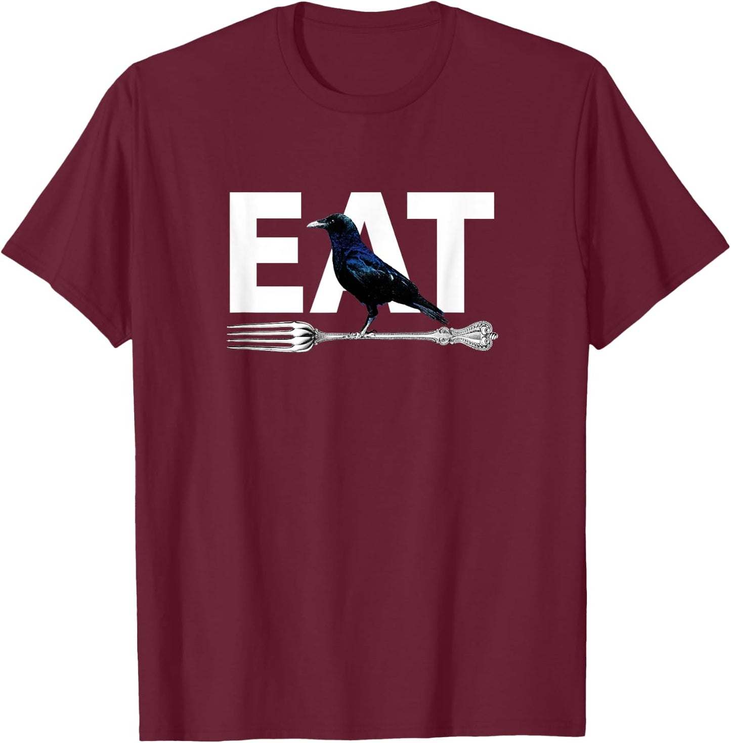 Eat Crow Humor | Black & Blue Crow & Silver Fork Funny Sorry T-Shirt - T-Shirt | Maroon