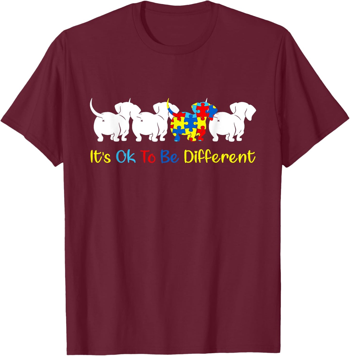 Dachshund It's Ok To Be Different Autism Awareness Kids T-Shirt - T-Shirt | Maroon
