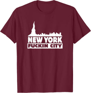 New York Fuckin City Skyline T-Shirt - T-Shirt | Maroon