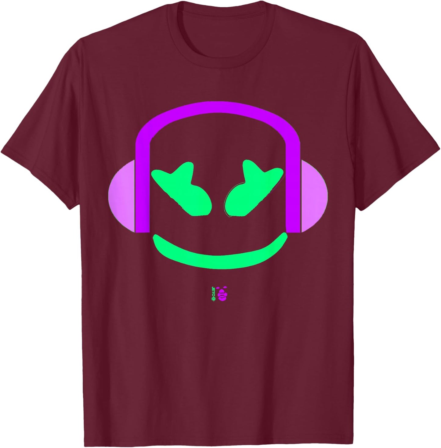Marshmallow Purple Angry Face Headphones T-Shirt - T-Shirt | Maroon